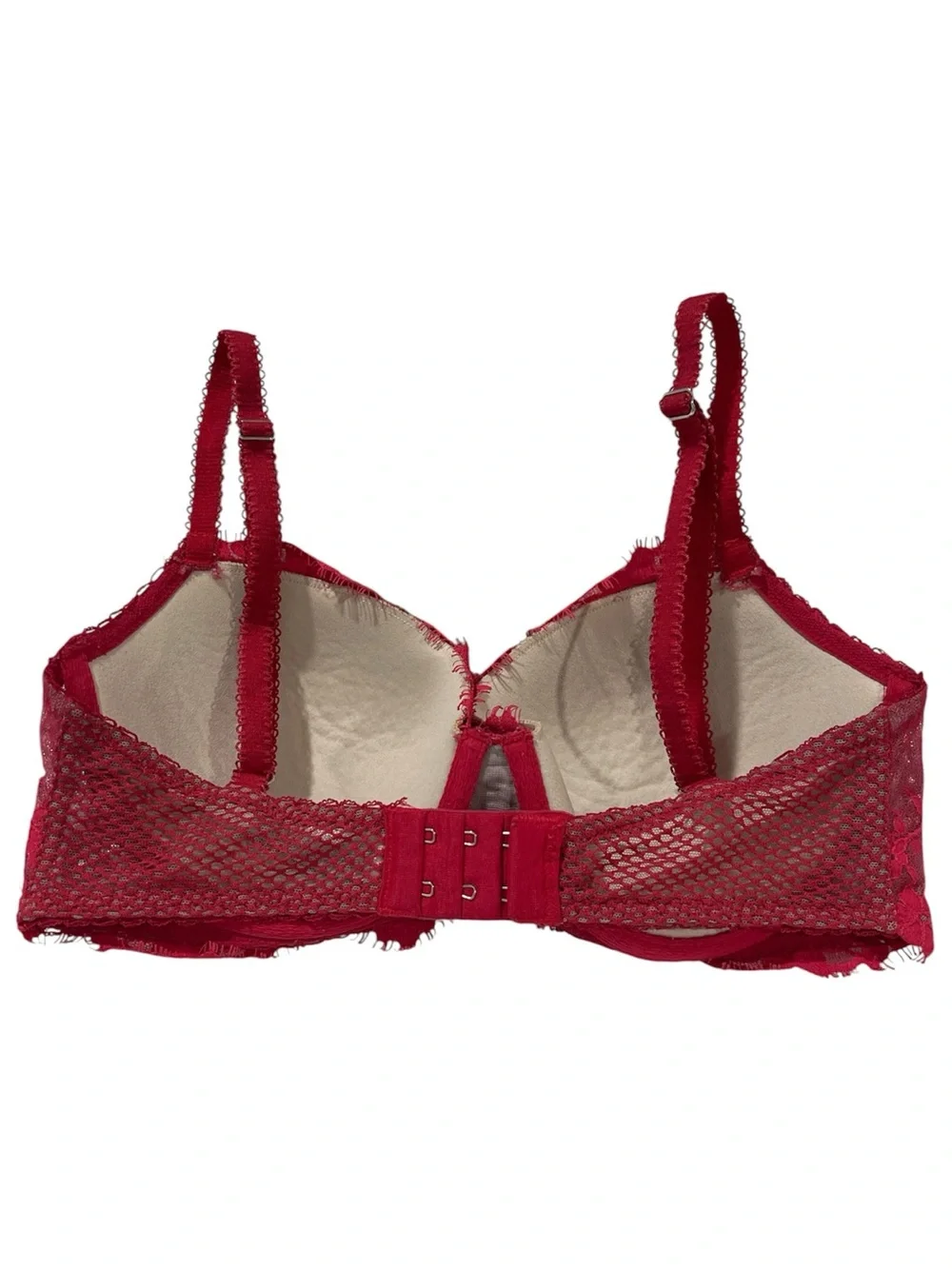 Victoria’s Secret Dream Angels Lined Demi Bra | Red Lace & Nude Mesh | 32DD